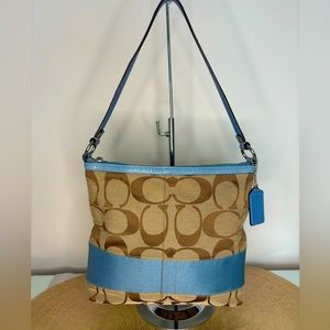 EUC Coach Blue Leather and Canvas Signature Crossbody Bag 13.75 x 10